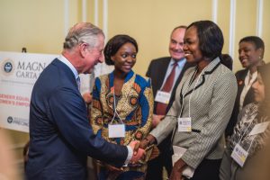 His Royal Highness the Prince of Wales greets young leaders participating in the Presidential Precinct conference "Magna Carta 2015: Global Empowerment through the Rule of Law" on March 18, 2015.