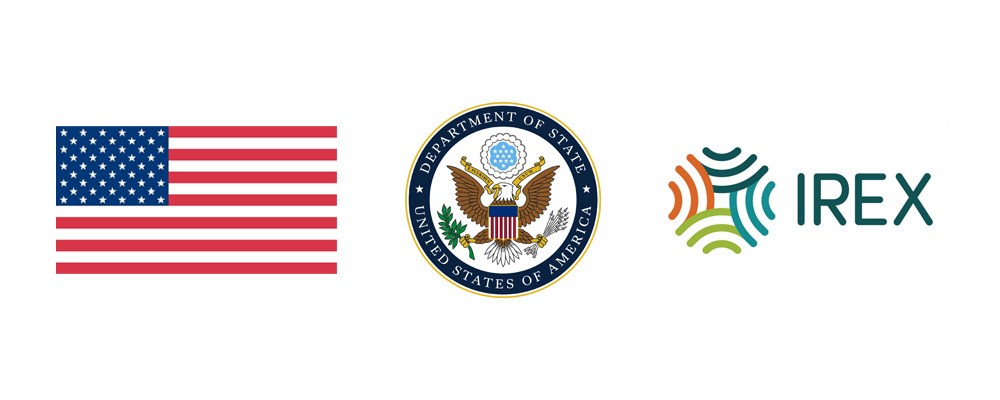 US Flag, the US State Department logo, and the IREX logo